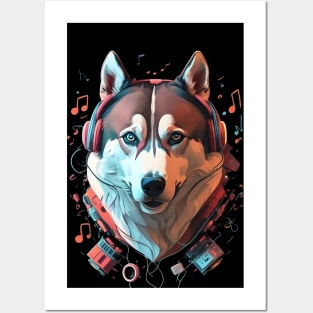 Siberian husky loves music Posters and Art